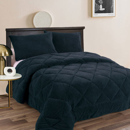 Ramesses Teddy Fleece 3 Pcs Comforter Set Navy Queen