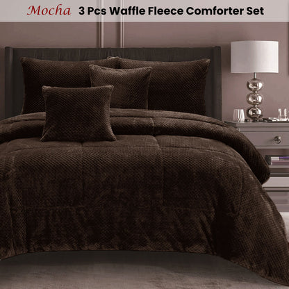 Ramesses Waffle Fleece Mocha 3 Pcs Comforter Set King