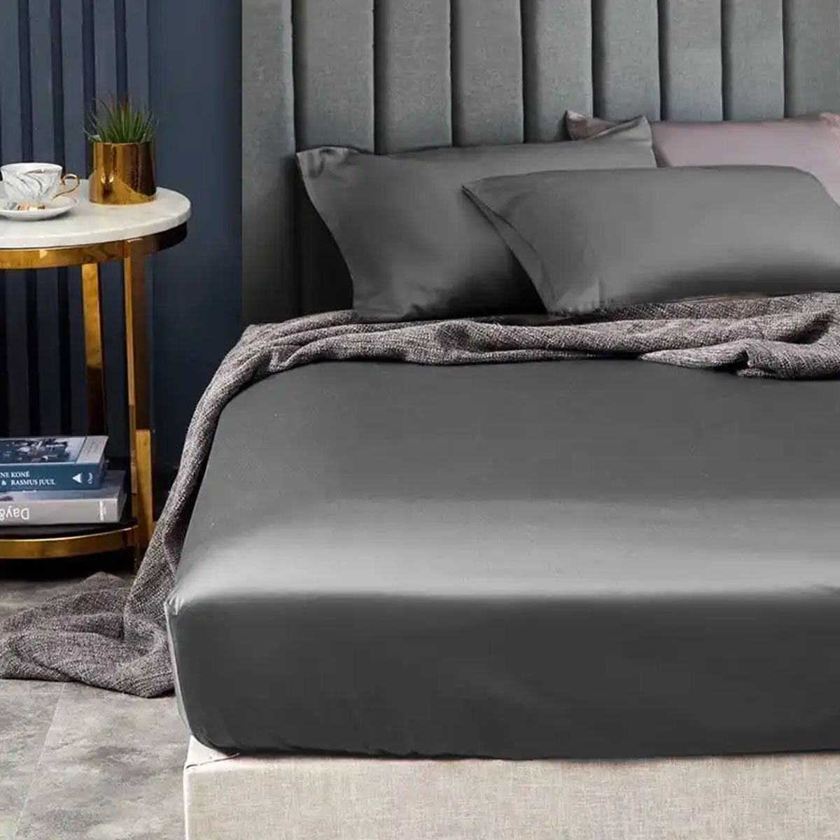 Ramesses 1500TC Elite Egyptian Cotton Sateen Fitted Sheet Combo Set Charcoal Mega King