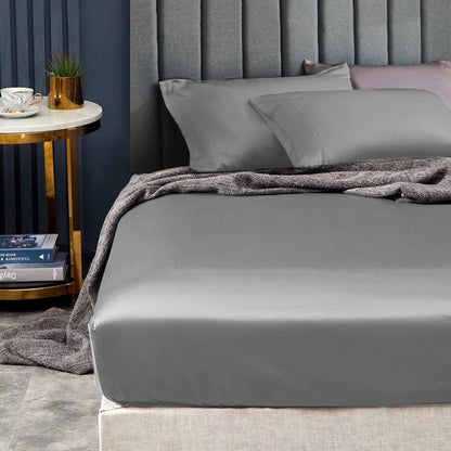 Ramesses 1500TC Elite Egyptian Cotton Sateen Fitted Sheet Combo Set Grey Double