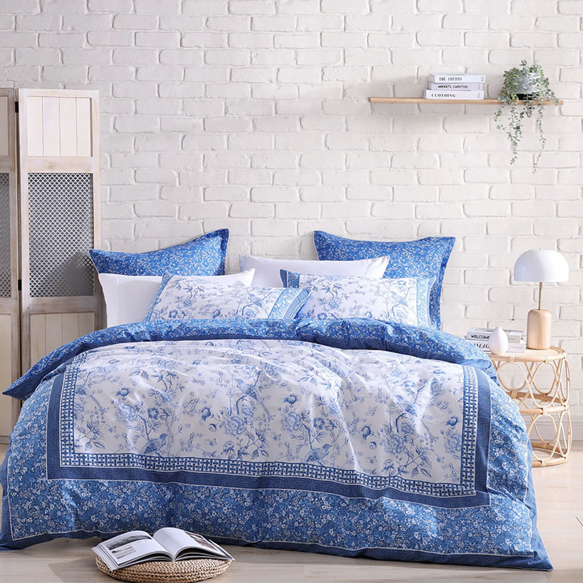 Logan and Mason Hiromi Blue Cotton-rich Percale Print Quilt Cover Set Queen