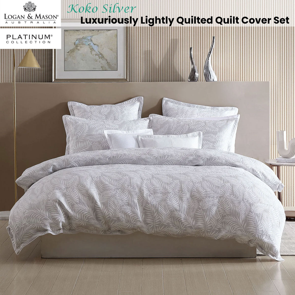 Platinum Collection Koko Silver Lightly Quilted Jacquard Quilt Cover Set Super King