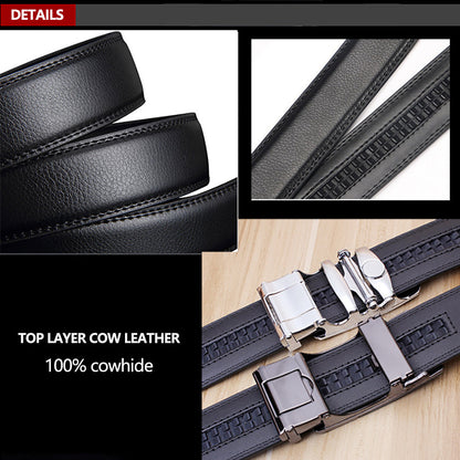 Genuine Leather Belt Men's Plate Reversible Buckle Business Dress Belts (Style 01)