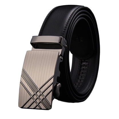 Adjustable Slide Luxury Leather Belt For Men's Automatic Buckle Ratchet Business Dress Belts (FB8501#01)