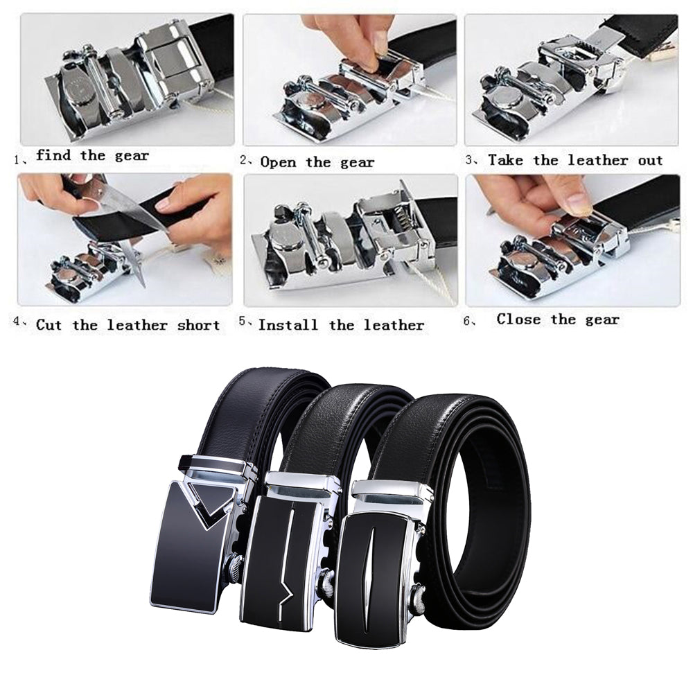 Adjustable Slide Genuine Leather Belt Men's Plate Reversible Buckle Business Dress Belts (FB8601#16)