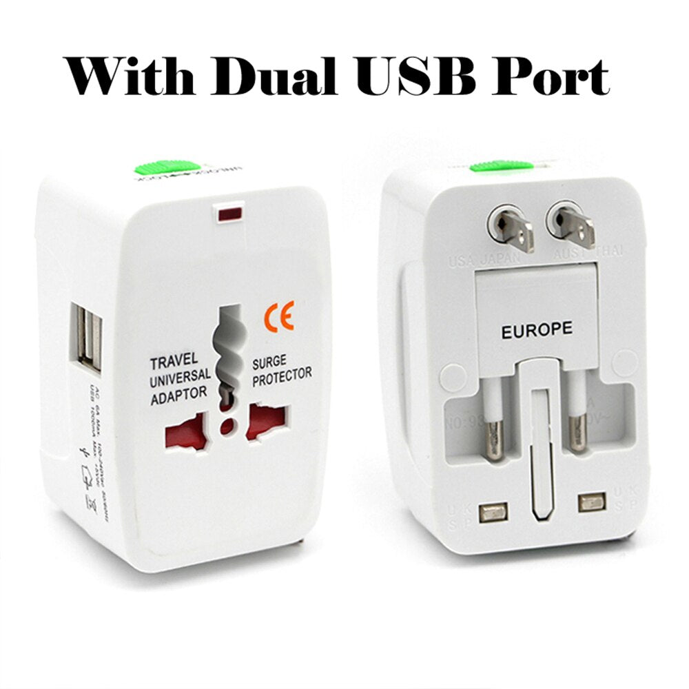 Dual USB Portable Electric Plug Power Socket Adapter International Travel Universal Charger Converter EU UK US AU