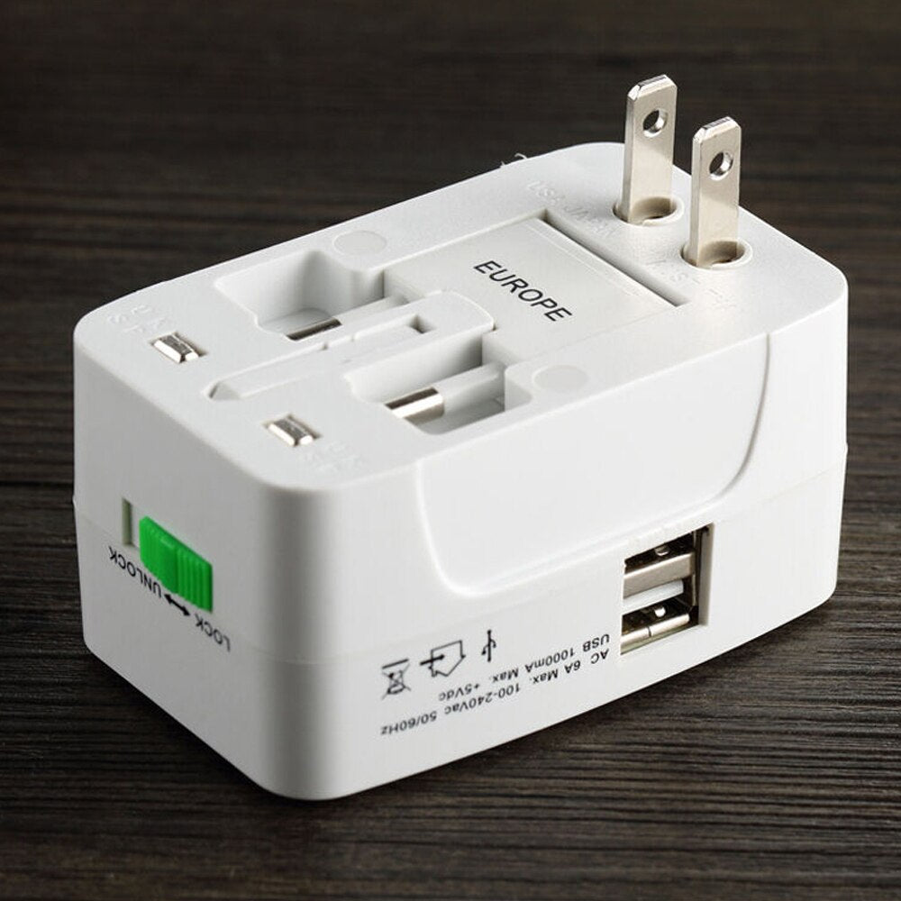 Dual USB Portable Electric Plug Power Socket Adapter International Travel Universal Charger Converter EU UK US AU