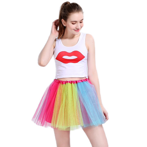New Adults Tulle Tutu Skirt Dressup Party Costume Ballet Womens Girls Dance Wear, Rainbow_F, Adults