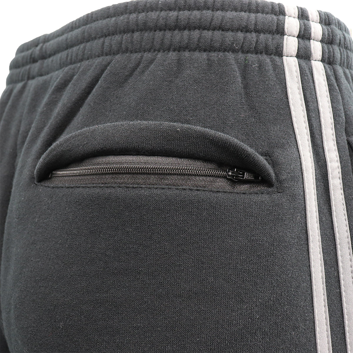 Men's Fleece Casual Sports Track Pants w Zip Pocket Striped Sweat Trousers S-6XL, Black w Grey Stripes, M