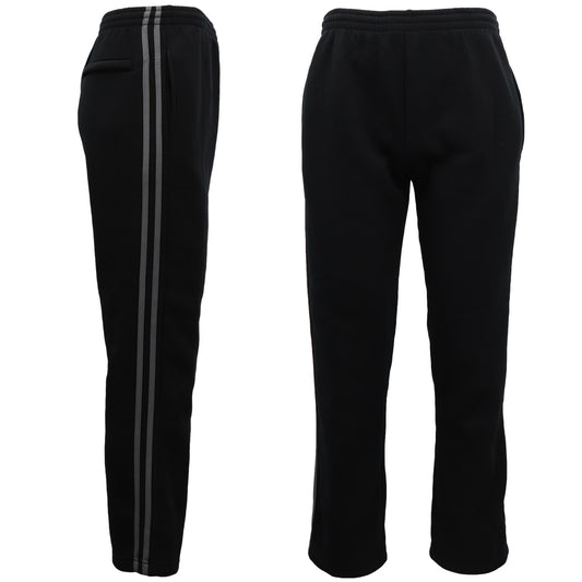 Men's Fleece Casual Sports Track Pants w Zip Pocket Striped Sweat Trousers S-6XL, Black w Grey Stripes, 2XL