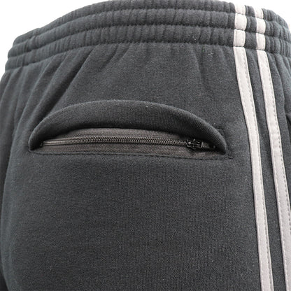 Men's Fleece Casual Sports Track Pants w Zip Pocket Striped Sweat Trousers S-6XL, Black w Grey Stripes, 2XL
