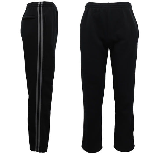 Men's Fleece Casual Sports Track Pants w Zip Pocket Striped Sweat Trousers S-6XL, Black w Grey Stripes, 6XL