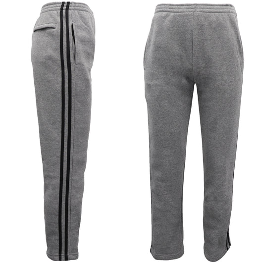Men's Fleece Casual Sports Track Pants w Zip Pocket Striped Sweat Trousers S-6XL, Grey, 2XL