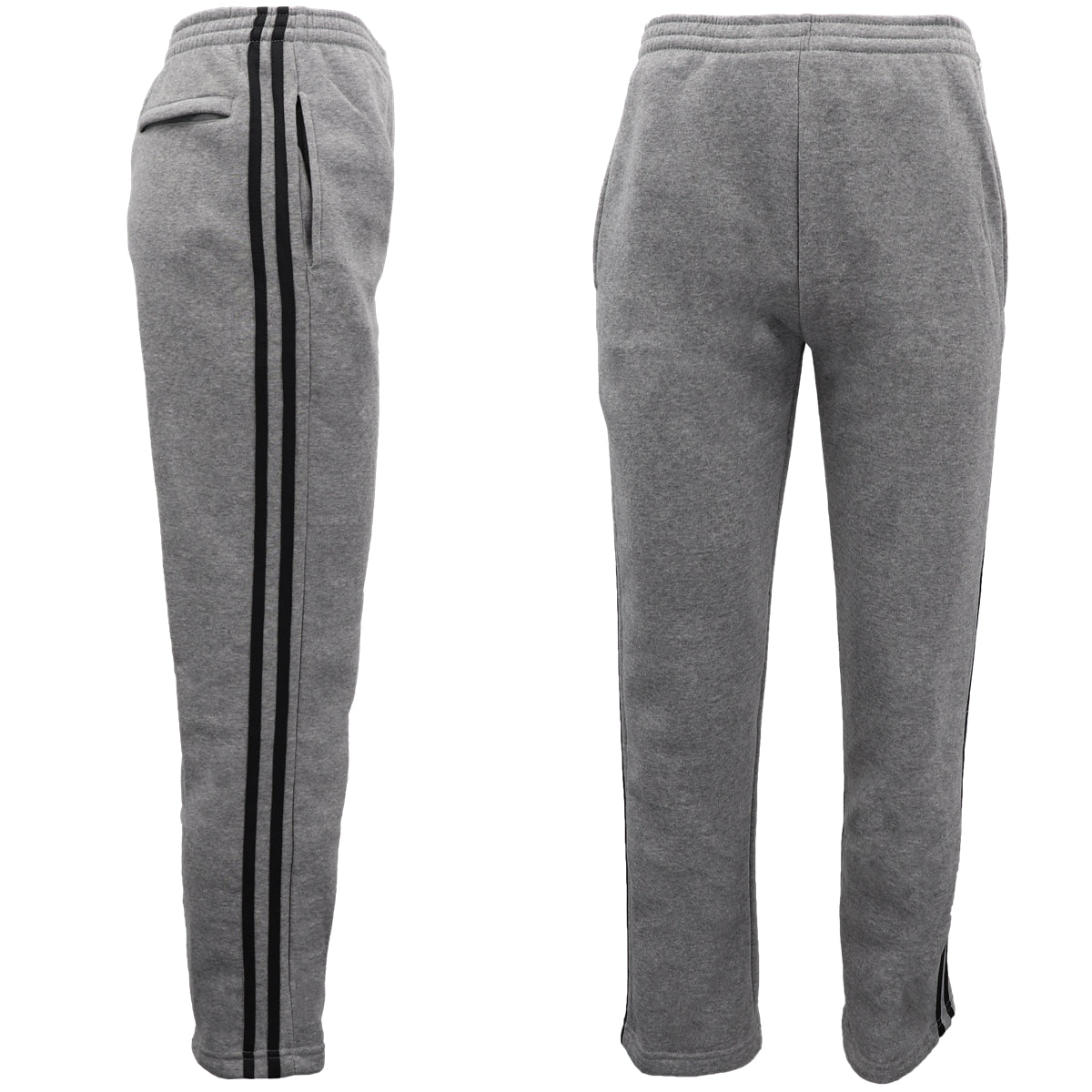 Men's Fleece Casual Sports Track Pants w Zip Pocket Striped Sweat Trousers S-6XL, Grey, 3XL