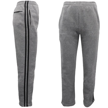 Men's Fleece Casual Sports Track Pants w Zip Pocket Striped Sweat Trousers S-6XL, Grey, 5XL