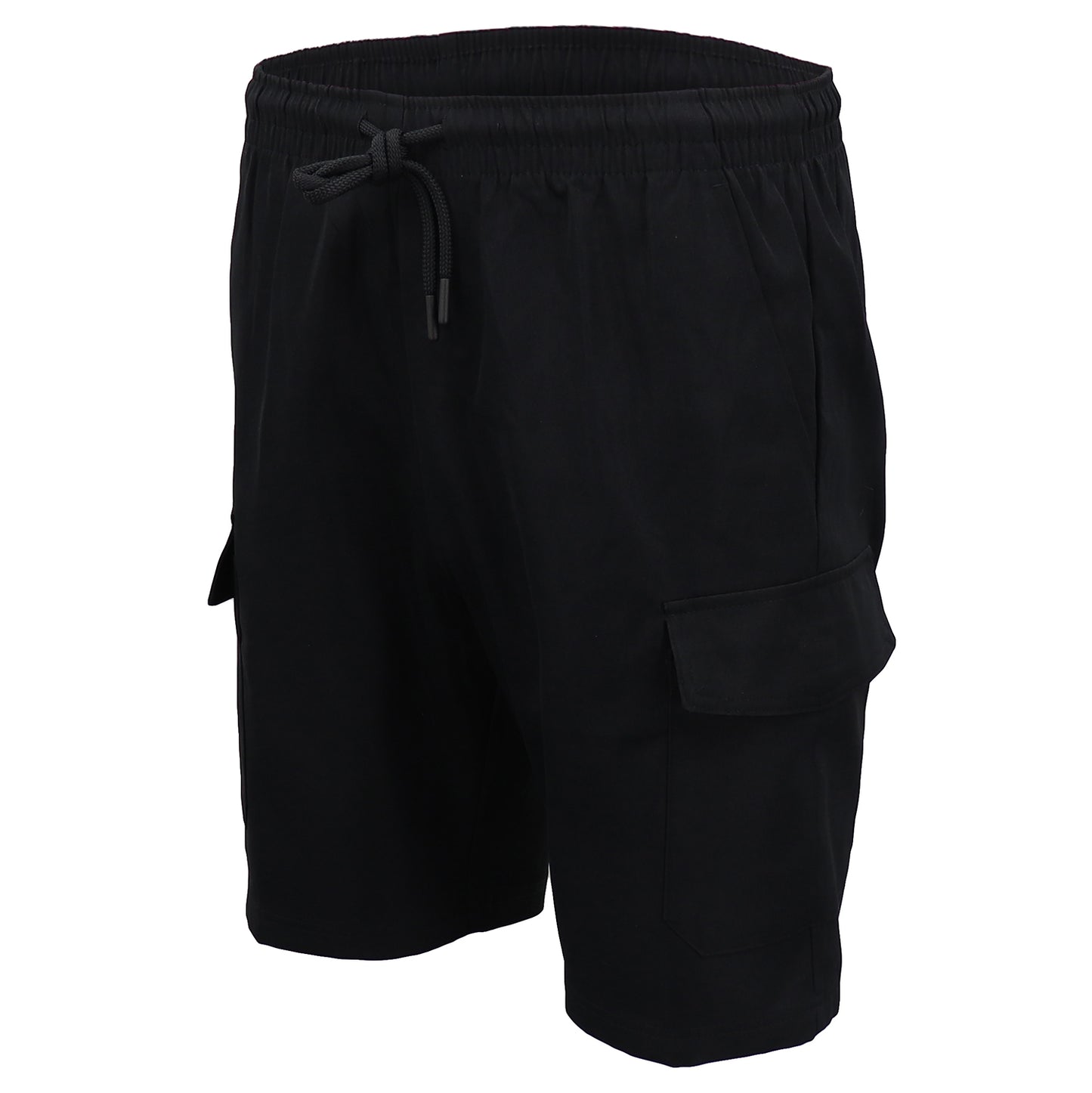 Men's Cargo Shorts 4 Pockets Cascual Work Trousers Active Pants Elastic Waist, Black, XS