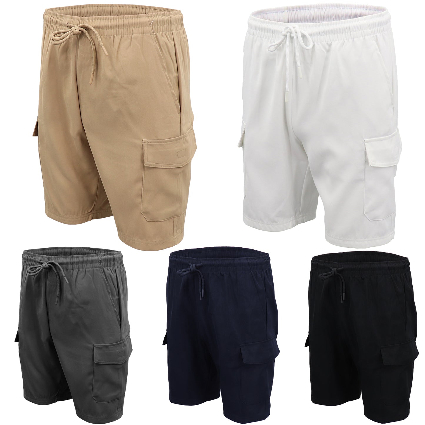 Men's Cargo Shorts 4 Pockets Cascual Work Trousers Active Pants Elastic Waist, Black, 3XL