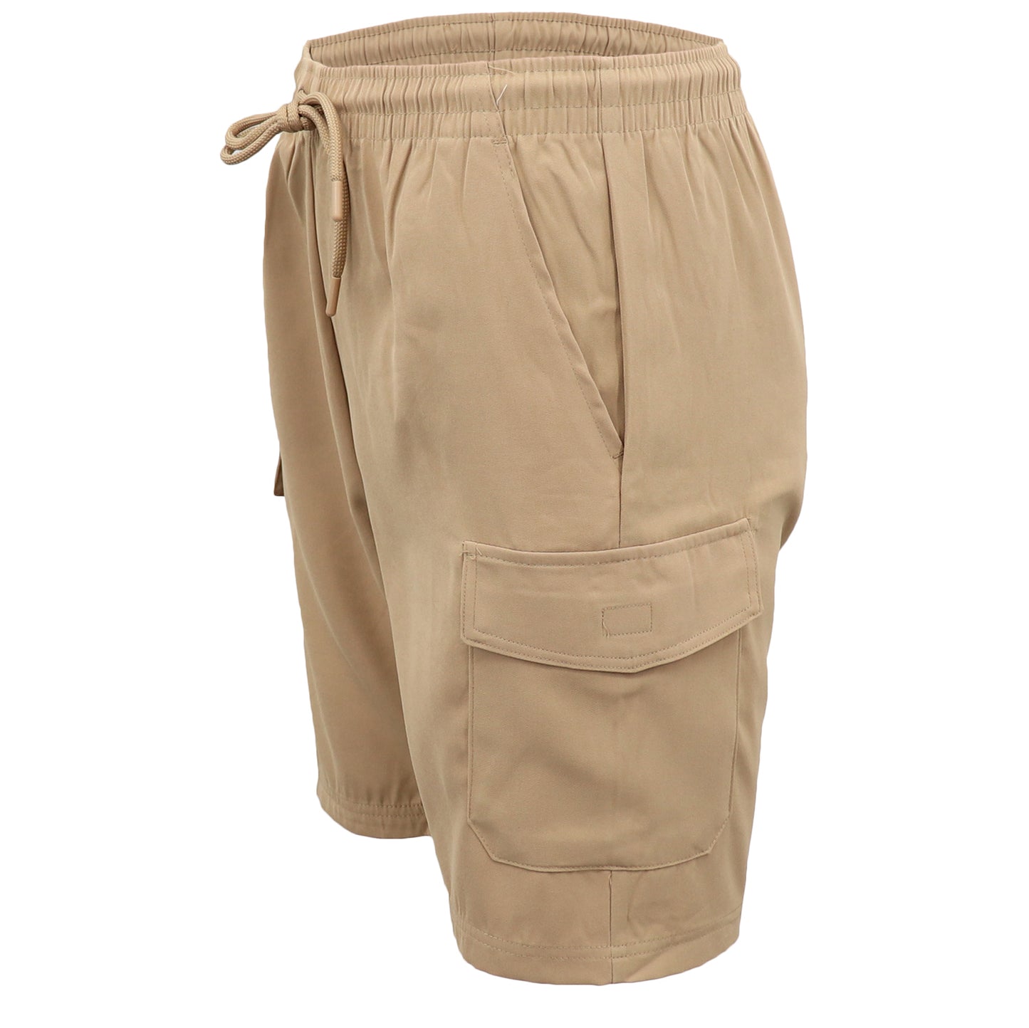 Men's Cargo Shorts 4 Pockets Cascual Work Trousers Active Pants Elastic Waist, Khaki, 3XL