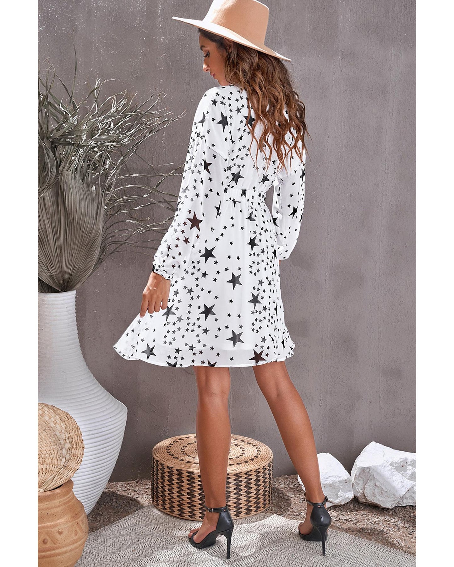 Azura Exchange V Neck Star Pattern Tunic Dress - L
