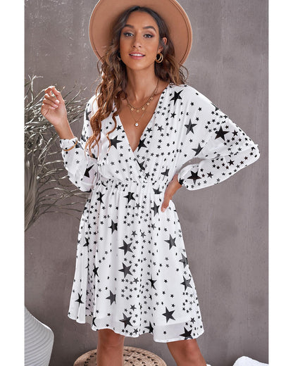 Azura Exchange V Neck Star Pattern Tunic Dress - M