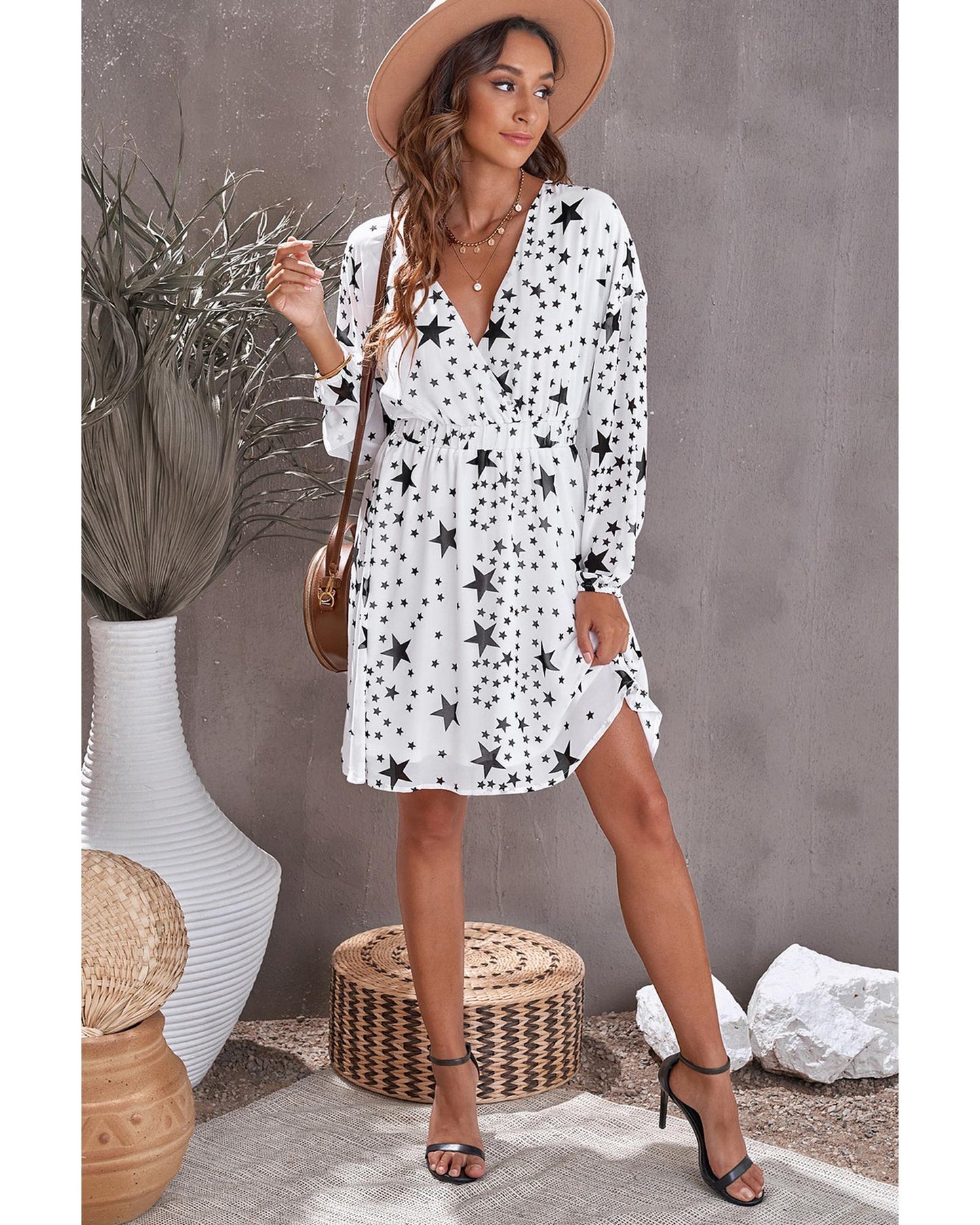 Azura Exchange V Neck Star Pattern Tunic Dress - S