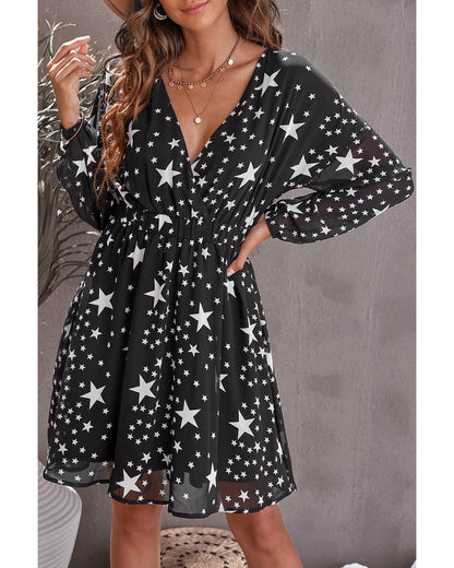 Azura Exchange Star Pattern V Neck Tunic Dress - L