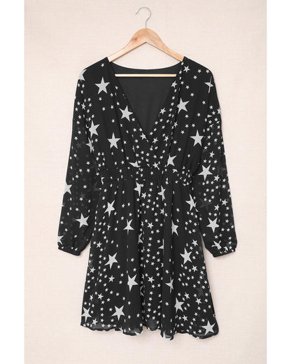 Azura Exchange Star Pattern V Neck Tunic Dress - L