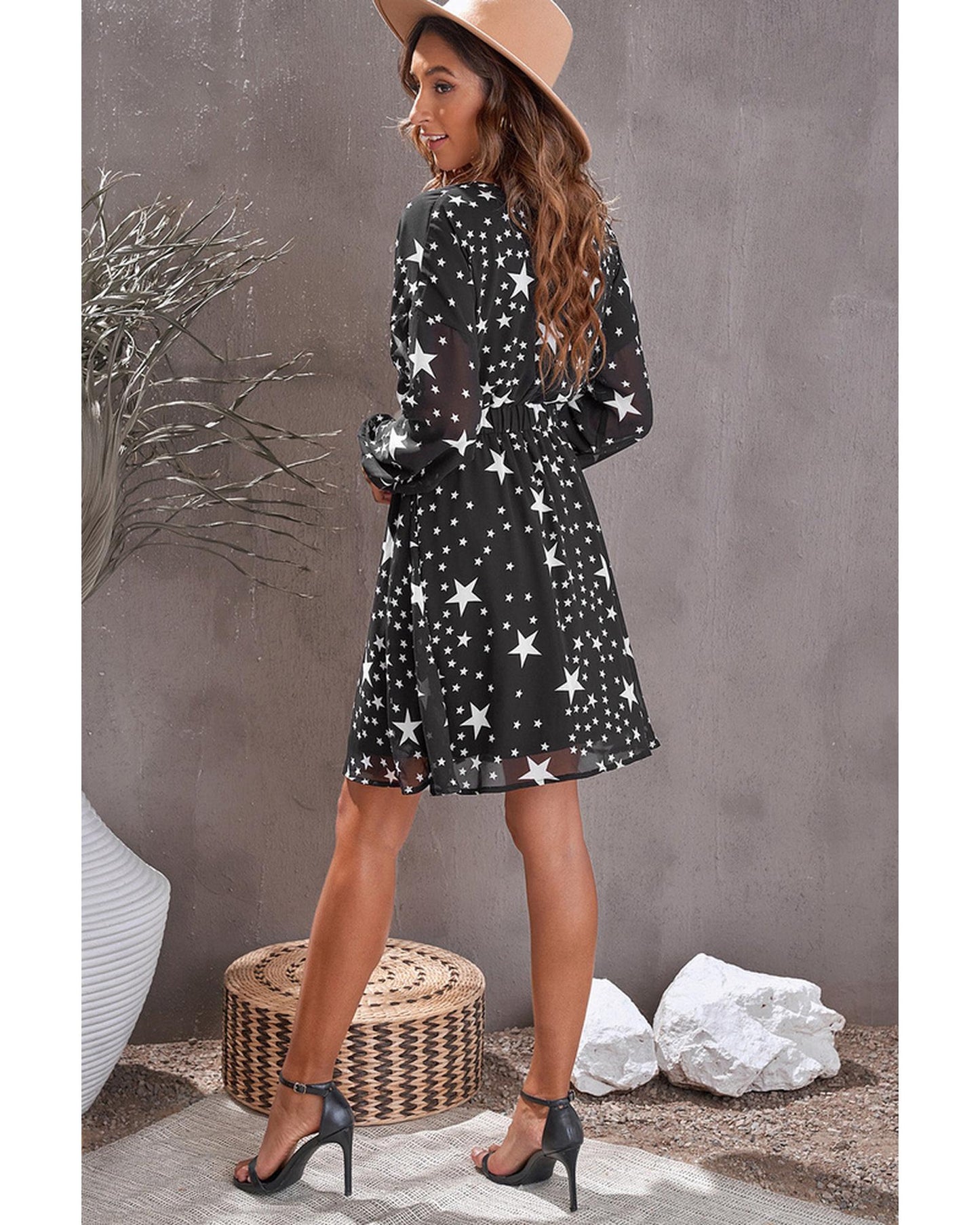 Azura Exchange Star Pattern V Neck Tunic Dress - S