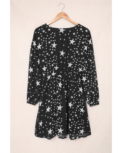 Azura Exchange Star Pattern V Neck Tunic Dress - S