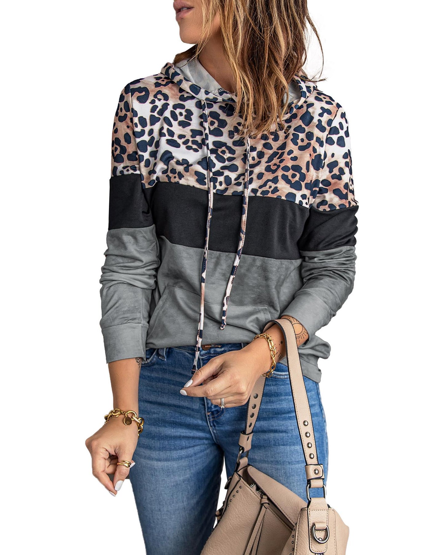 Azura Exchange Leopard Colorblock Hoodie - M