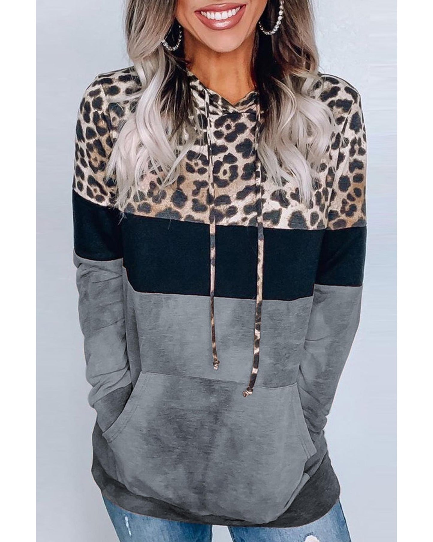 Azura Exchange Leopard Colorblock Hoodie - M