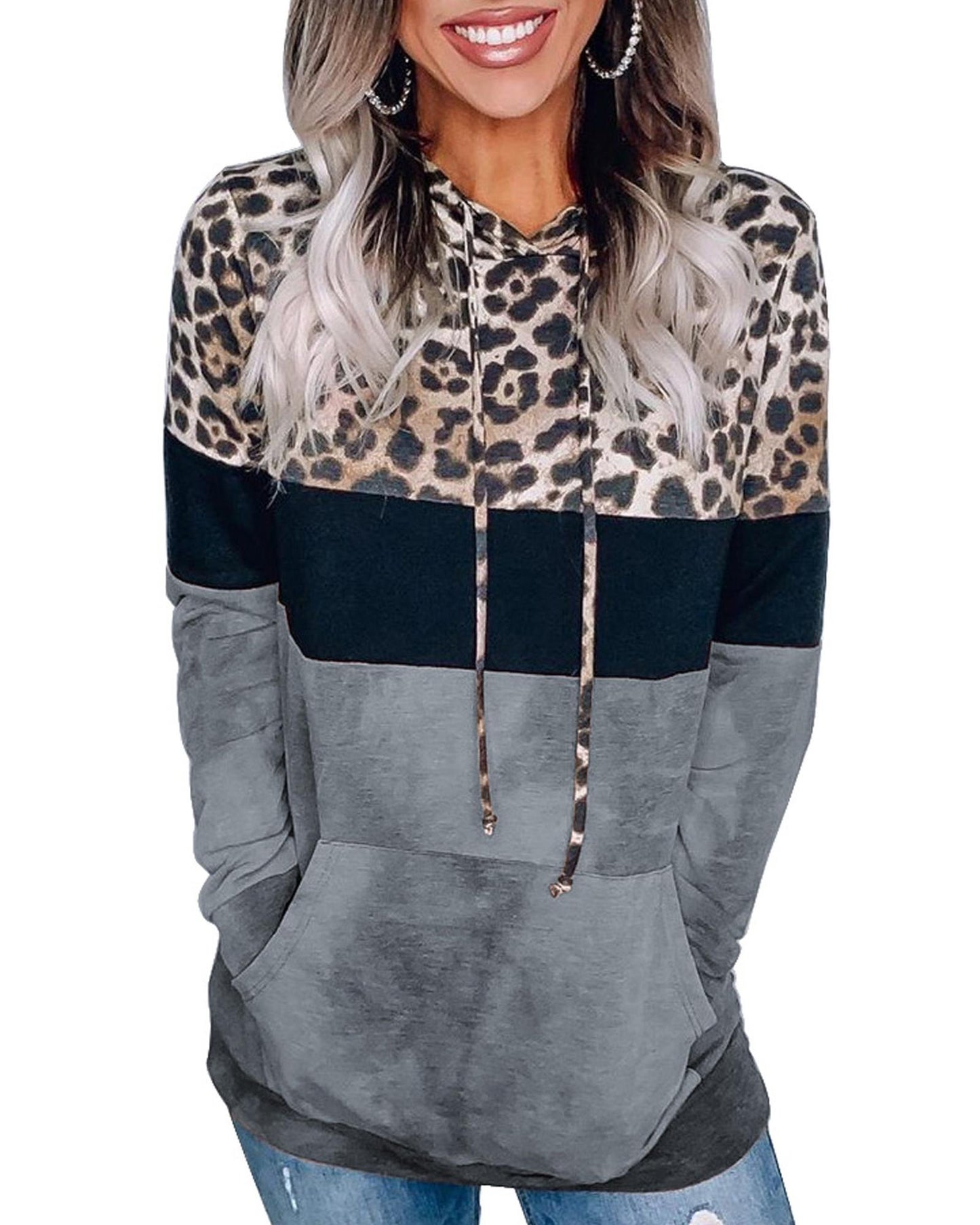 Azura Exchange Leopard Colorblock Hoodie - M