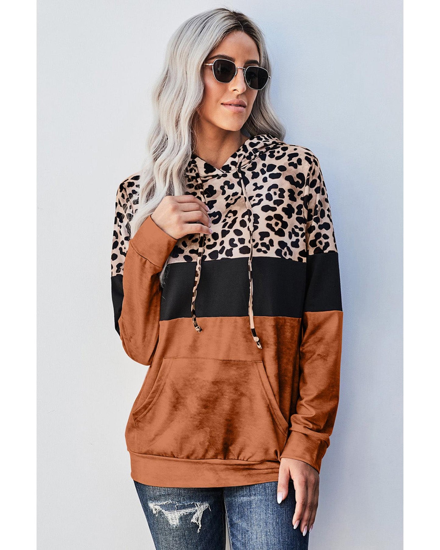 Azura Exchange Leopard Tie Dye Colorblock Hoodie - L