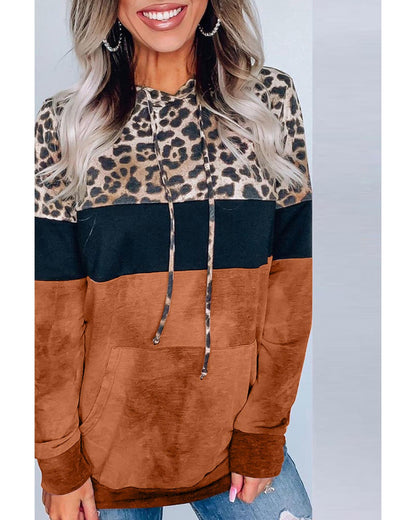 Azura Exchange Leopard Tie Dye Colorblock Hoodie - M