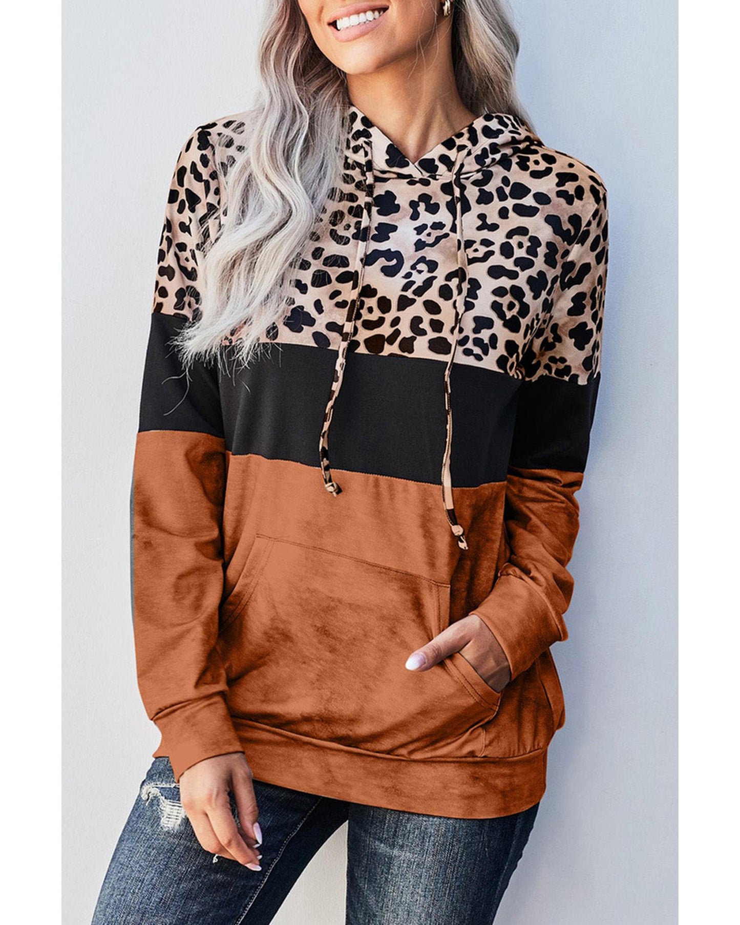 Azura Exchange Leopard Tie Dye Colorblock Hoodie - M