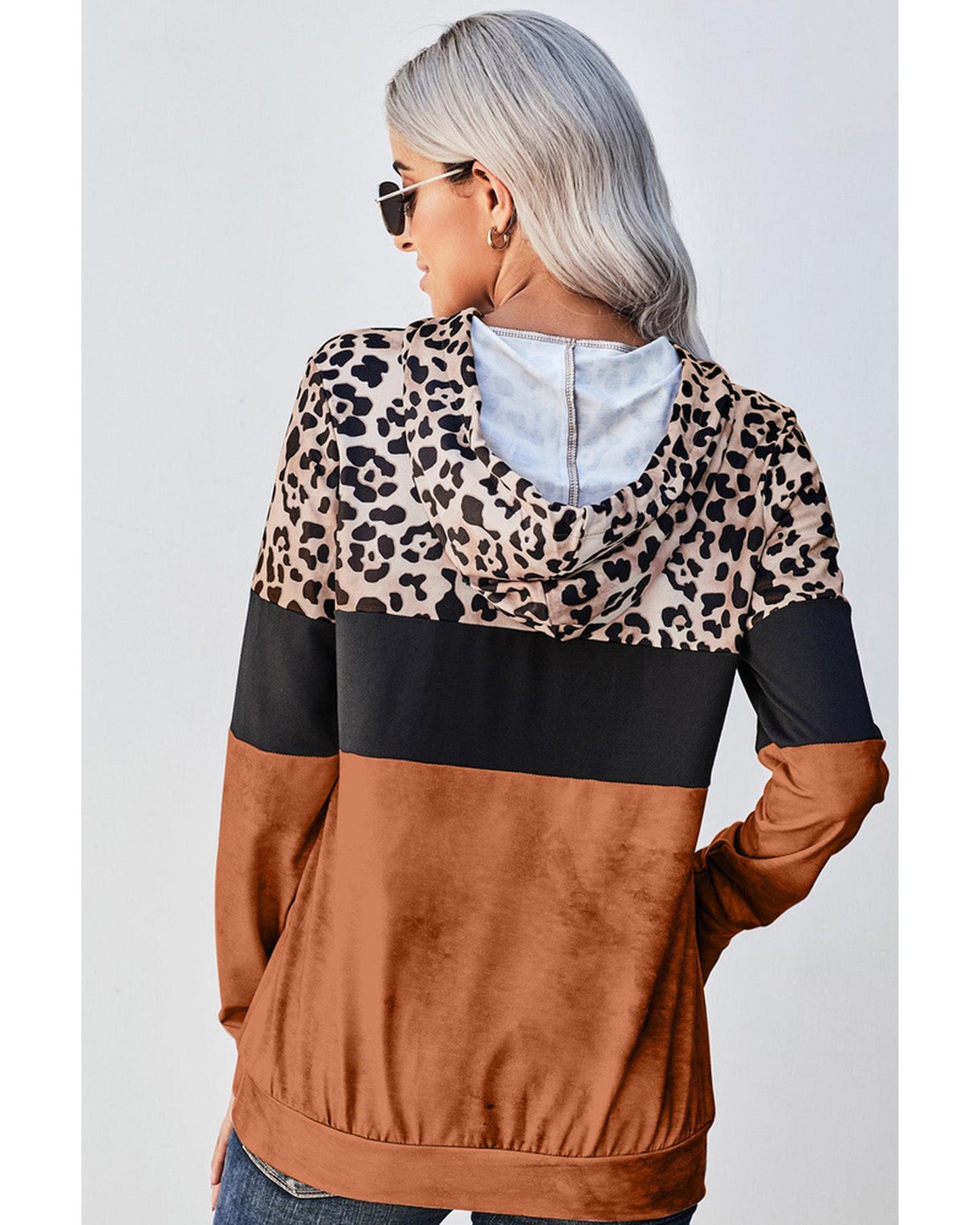 Azura Exchange Leopard Tie Dye Colorblock Hoodie - M