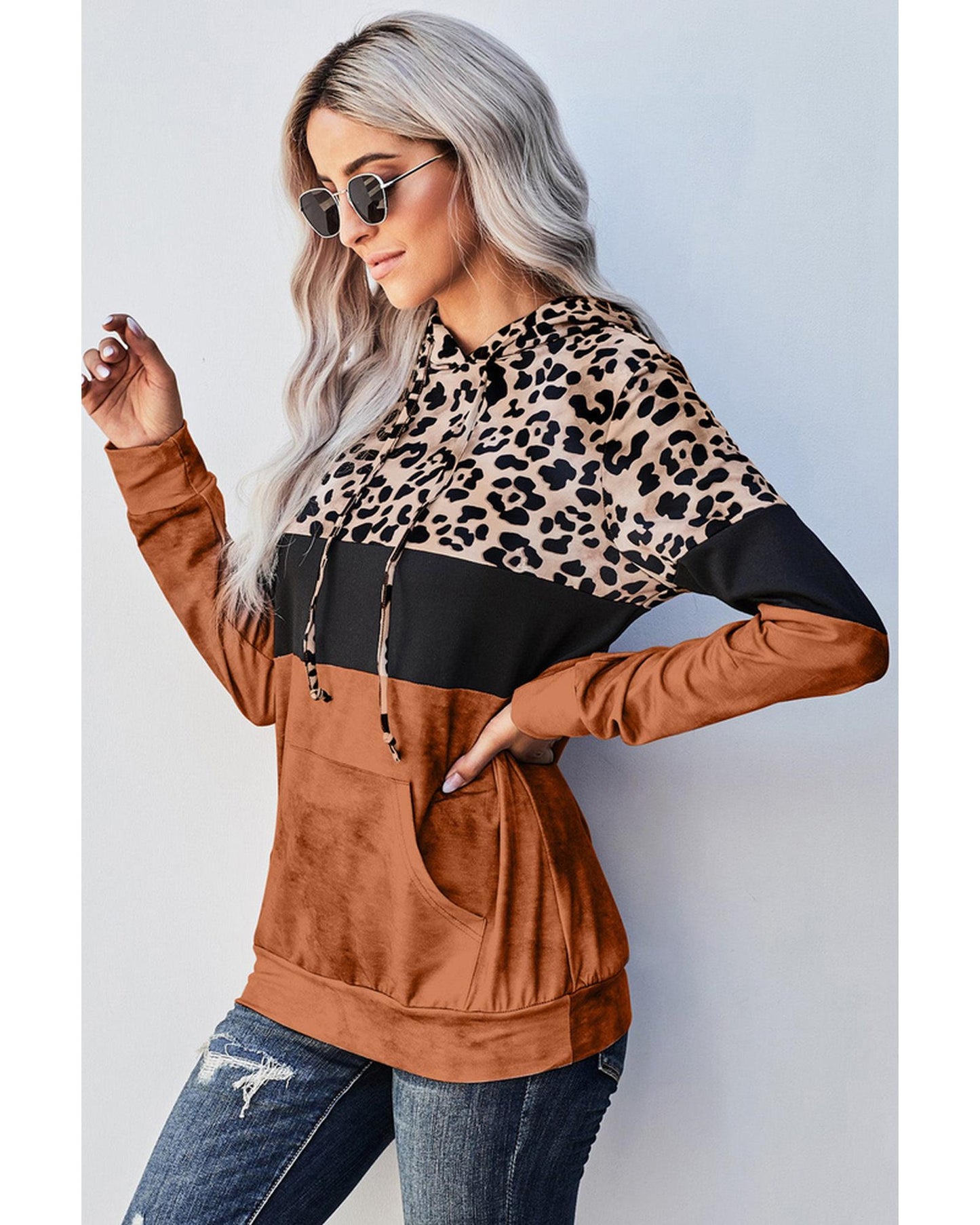 Azura Exchange Leopard Tie Dye Colorblock Hoodie - M