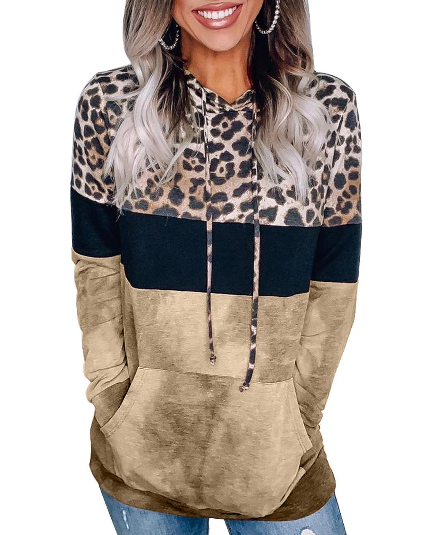 Azura Exchange Leopard Tie Dye Colorblock Hoodie - L