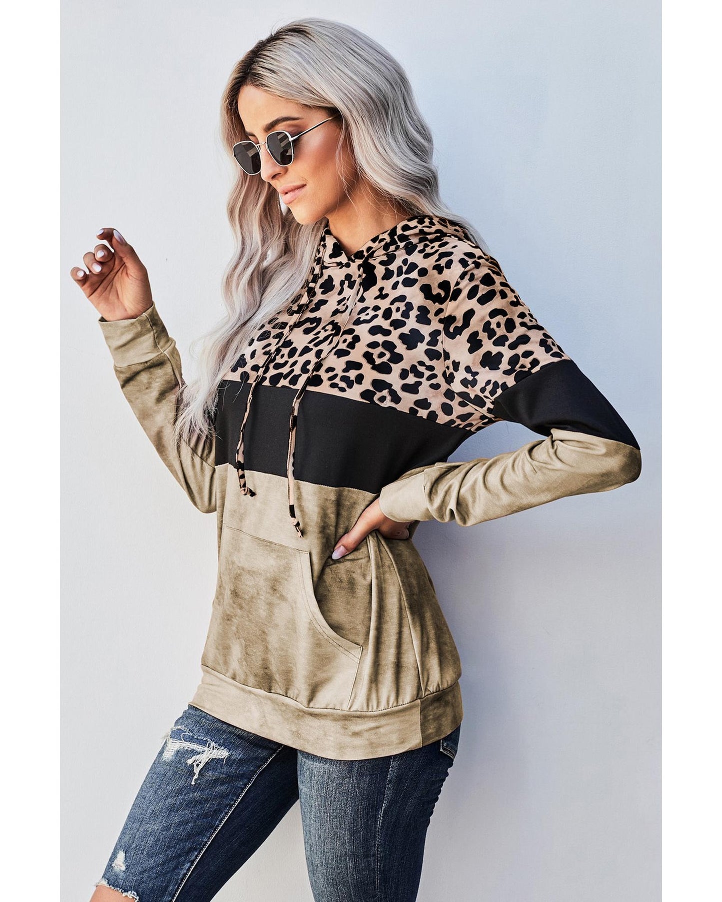 Azura Exchange Leopard Tie Dye Colorblock Hoodie - L