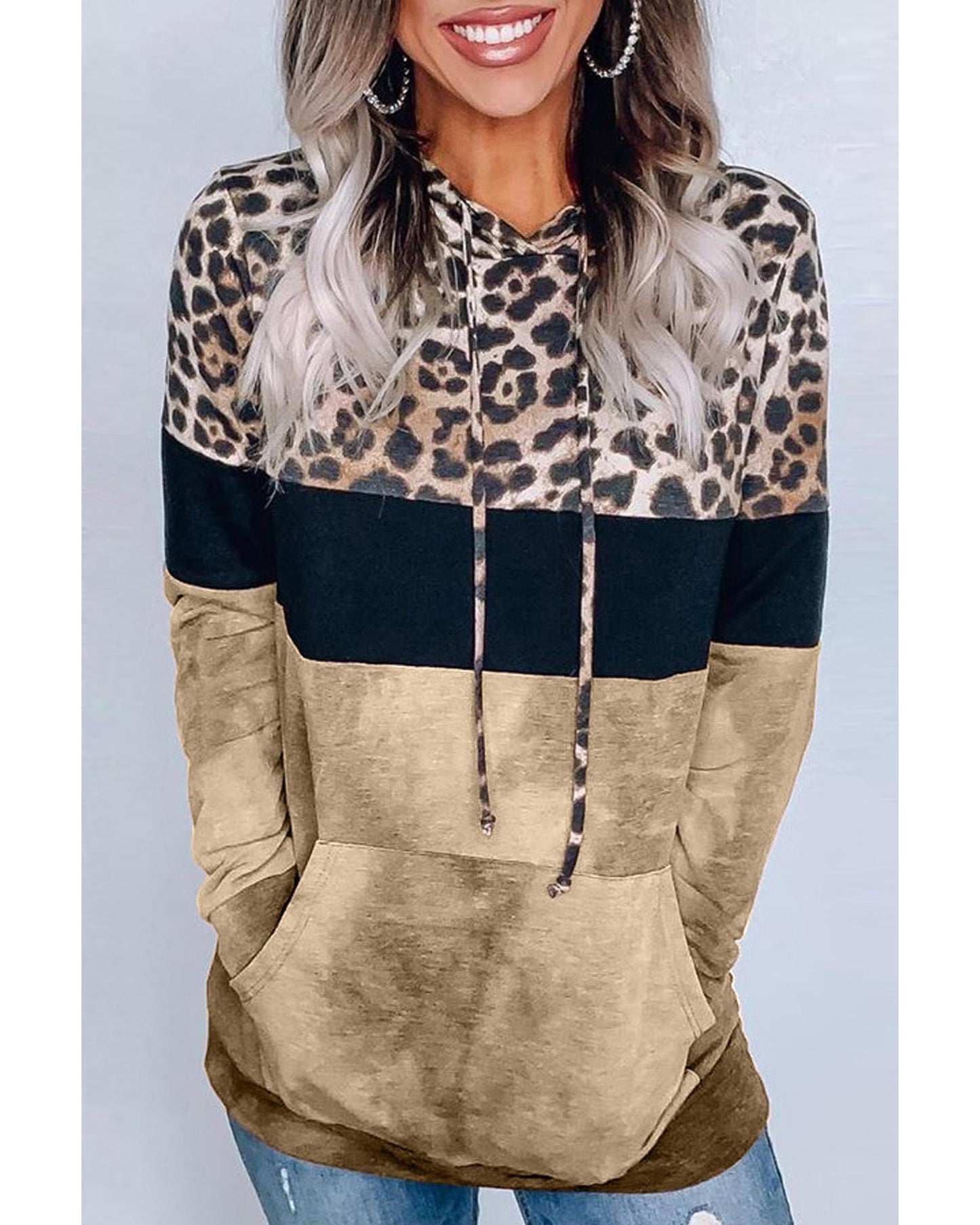 Azura Exchange Leopard Tie Dye Colorblock Hoodie - L