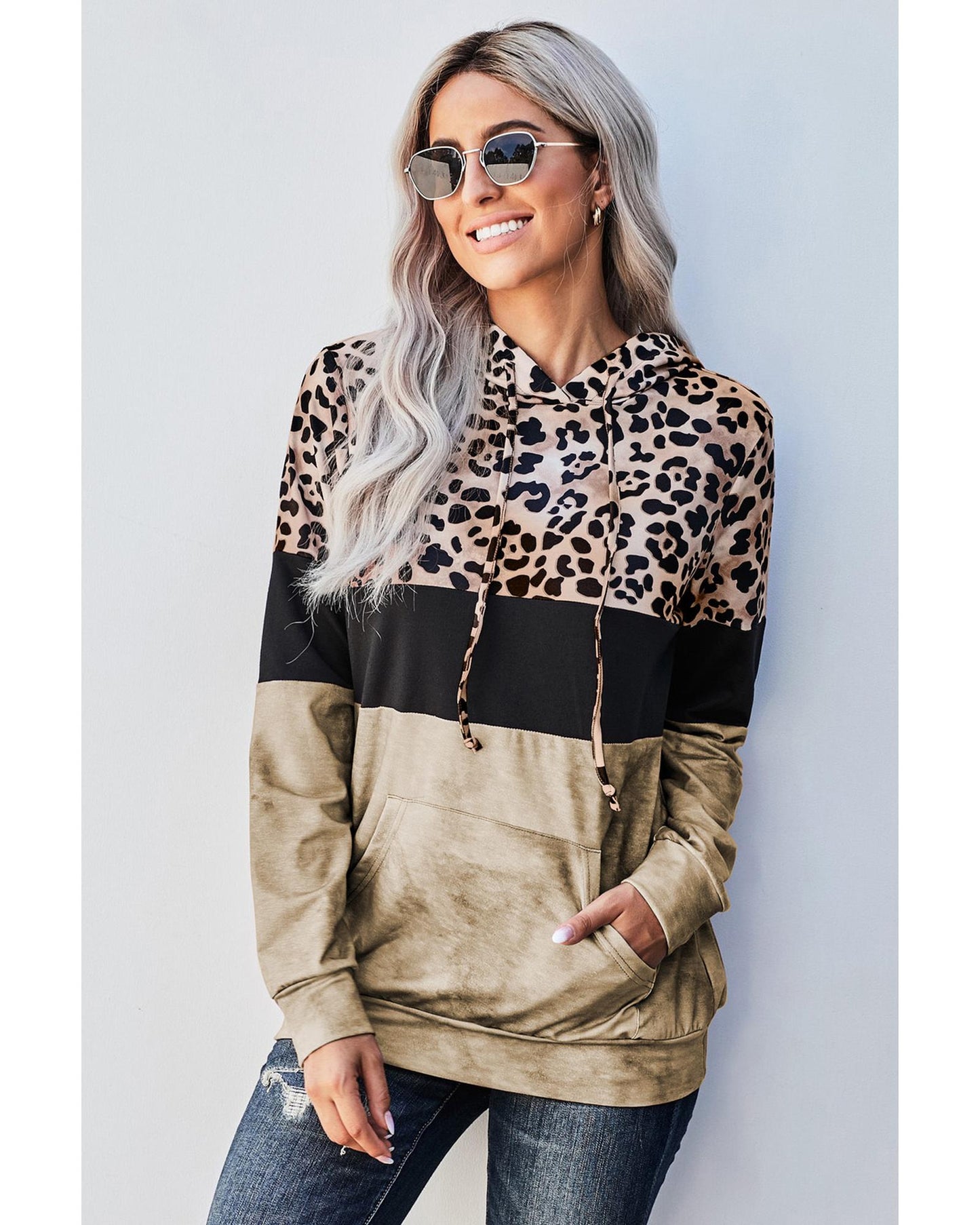 Azura Exchange Leopard Tie Dye Colorblock Hoodie - L