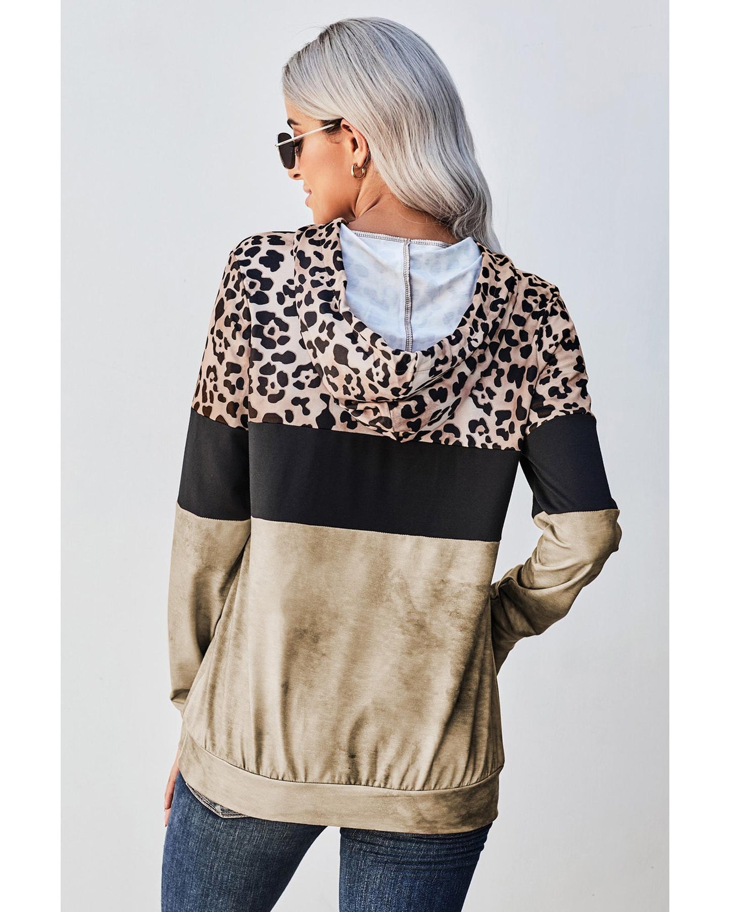 Azura Exchange Leopard Tie Dye Colorblock Hoodie - M