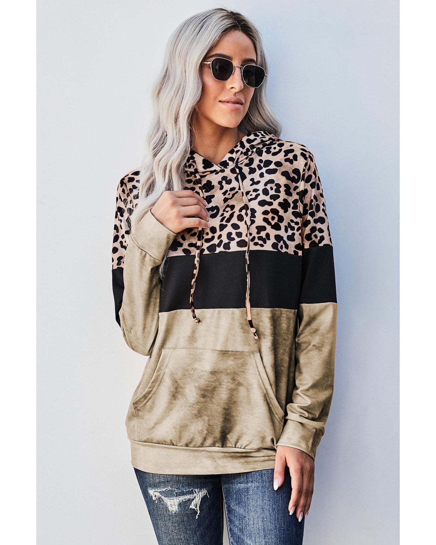 Azura Exchange Leopard Tie Dye Colorblock Hoodie - M