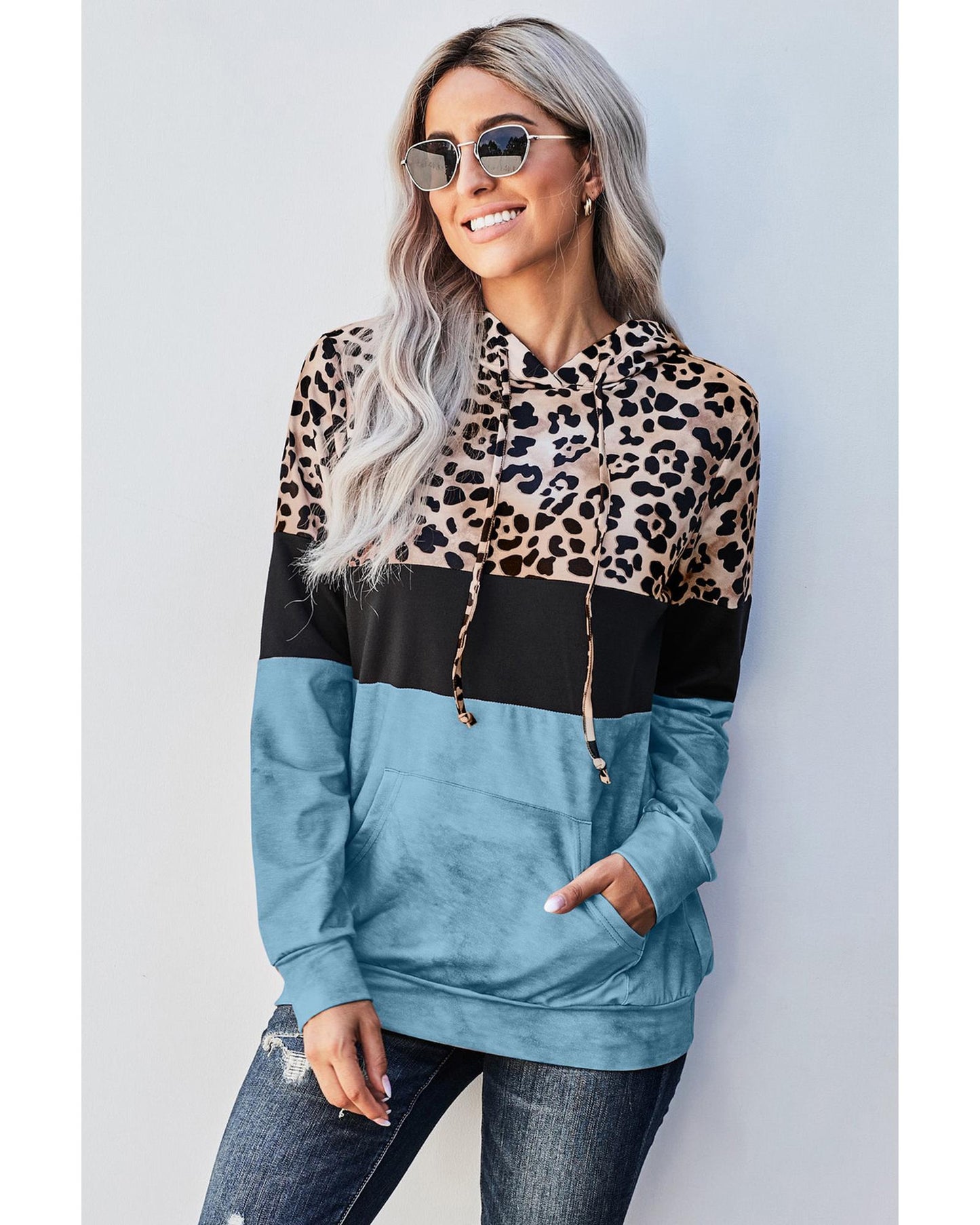 Azura Exchange Leopard Colorblock Hoodie - L