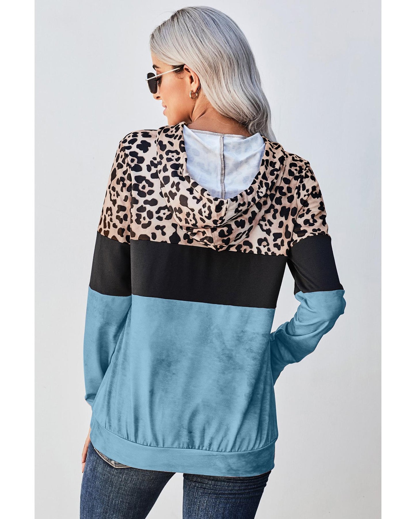 Azura Exchange Leopard Colorblock Hoodie - M