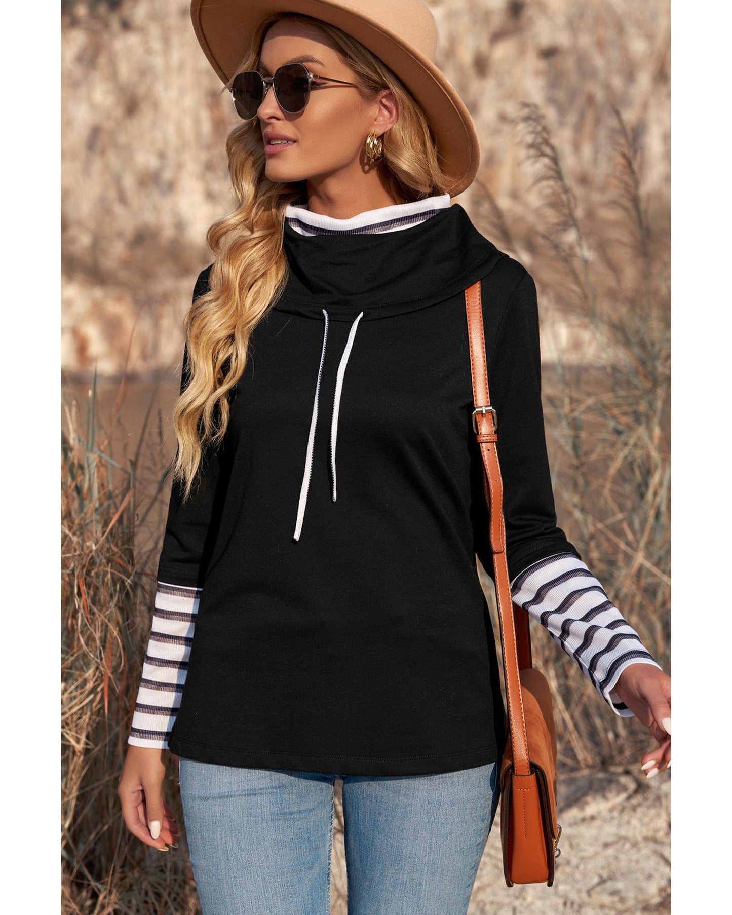 Azura Exchange High Neck Striped Sweatshirt - M