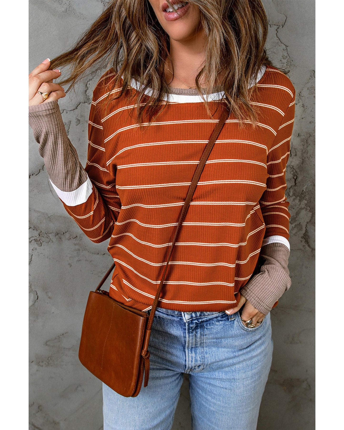 Azura Exchange Color Block Rib Knit Striped Pullover - L