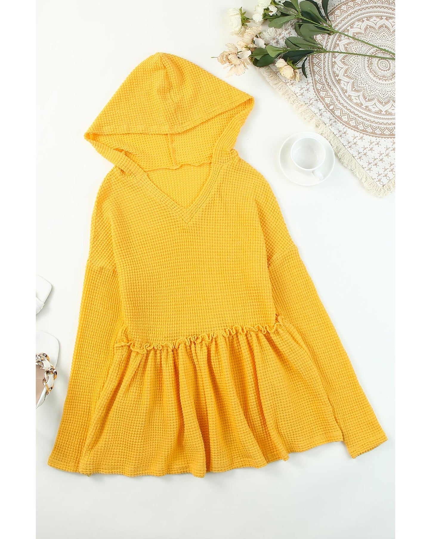 Azura Exchange Hooded Flowy Top with Frill - L