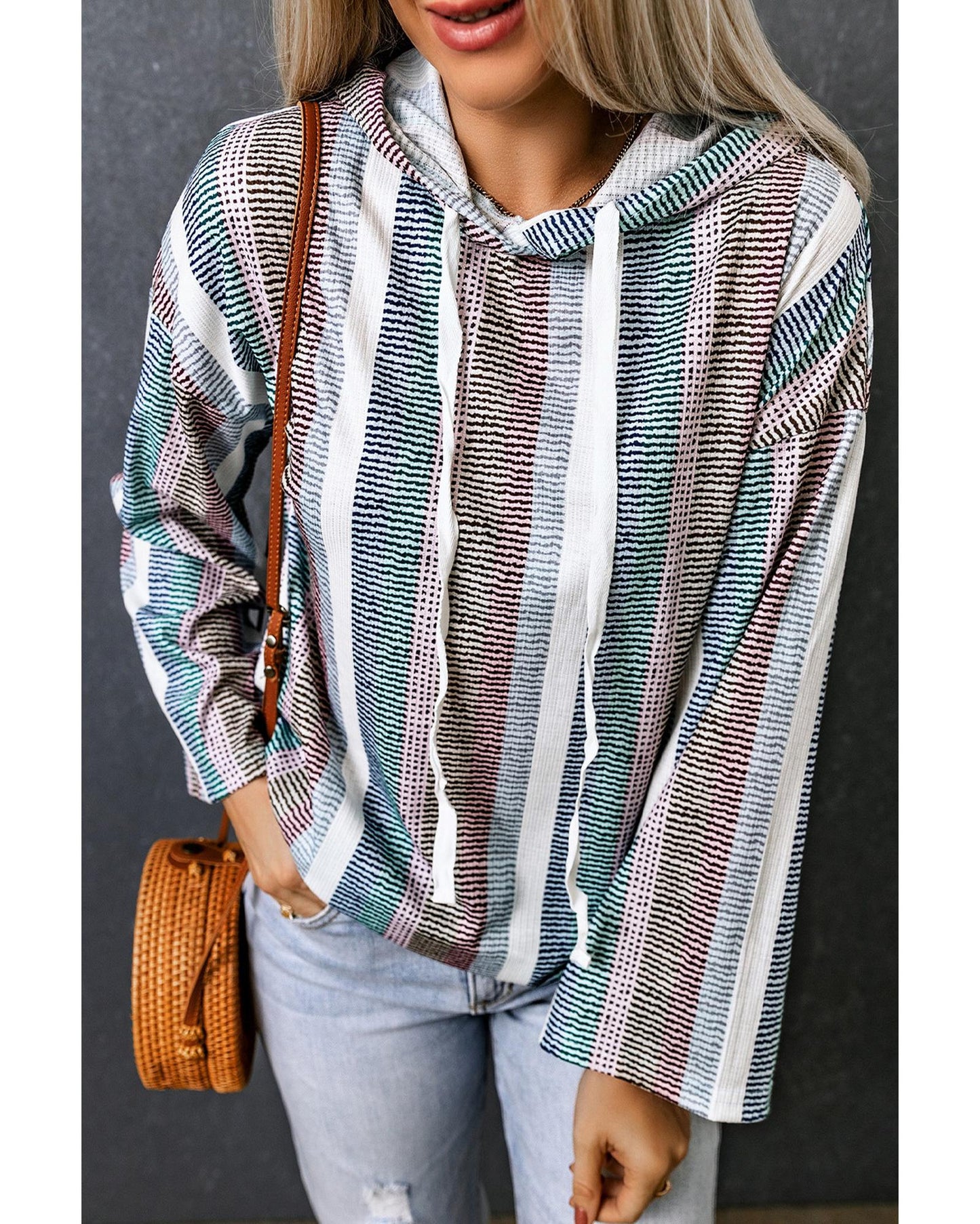 Azura Exchange Striped Textured Knit Hoodie - L