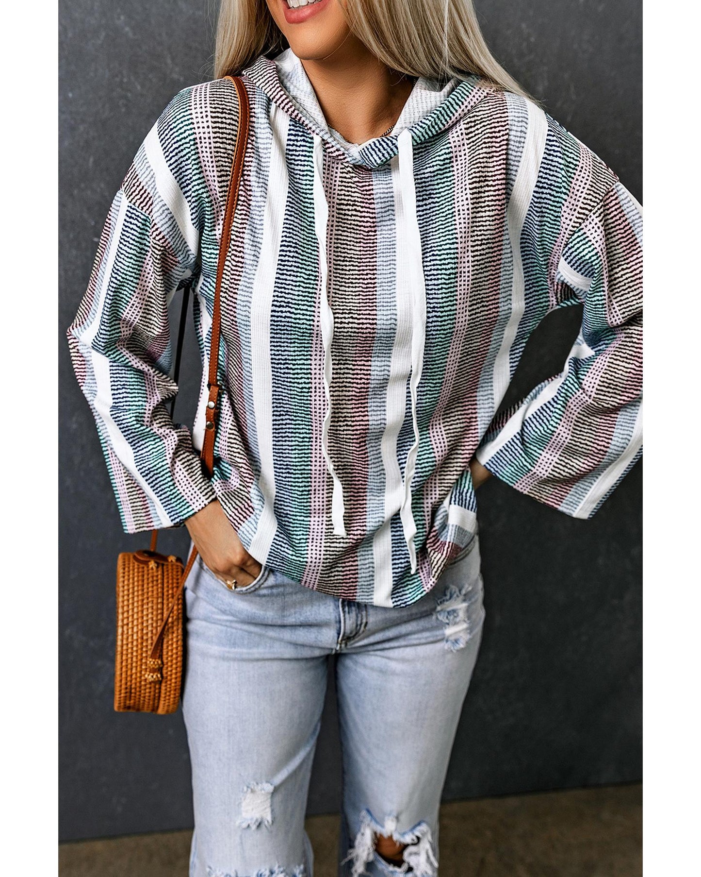 Azura Exchange Striped Textured Knit Hoodie - L